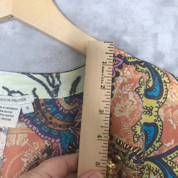 Boston Proper Top Womens Small Paisley Print Beaded Sequin Cap Sleeve V Neck - Picture 8 of 9